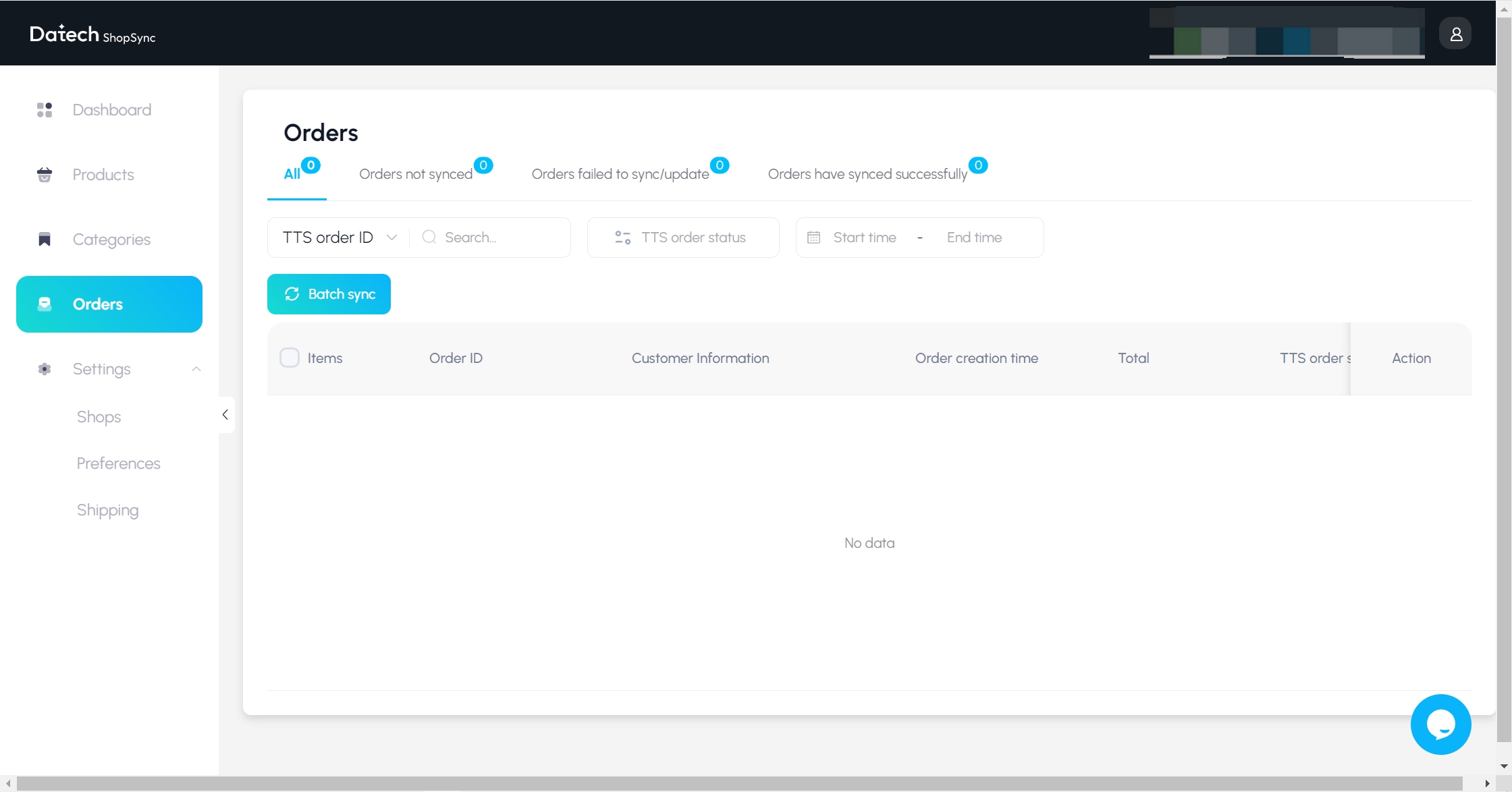 Datech ShopSync dashboard order sync